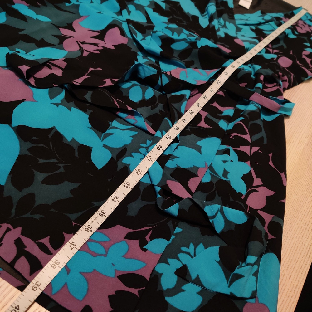 Banana Republic Floral Print Wrap Dress Size 14 Teal Black Party Wedding Y2K NWT - Picture 16 of 16